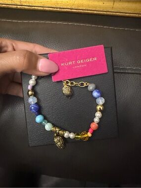 Kurt Geiger Multicolor Beaded Bracelet with Gold Pineapple Charm